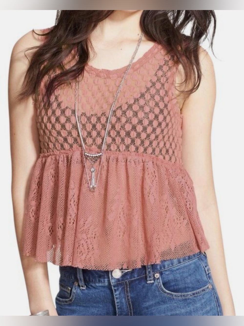 Free People Park Slope Lace Babydoll Tank Top in Rustic Rose